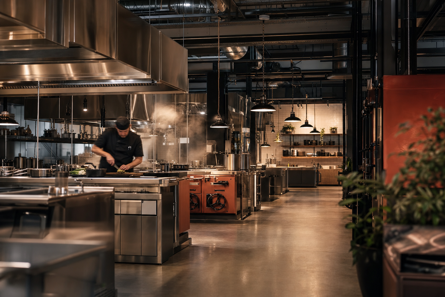 FoodBuildings Amsterdam Sloterdijk — productiekeuken aan de Gyroscoopweg met stoom en RVS-werkbladen